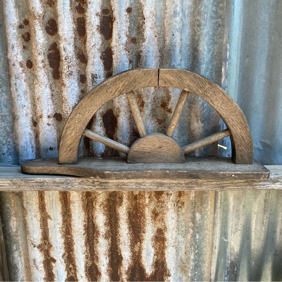Vintage Wooden Semicircle Decor Half Wheel Wall Primitive Rustic Decor - Picture 3 of 14